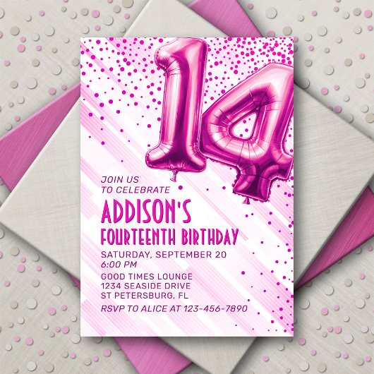 Ados Filles rose 14e anniversaire Invitation