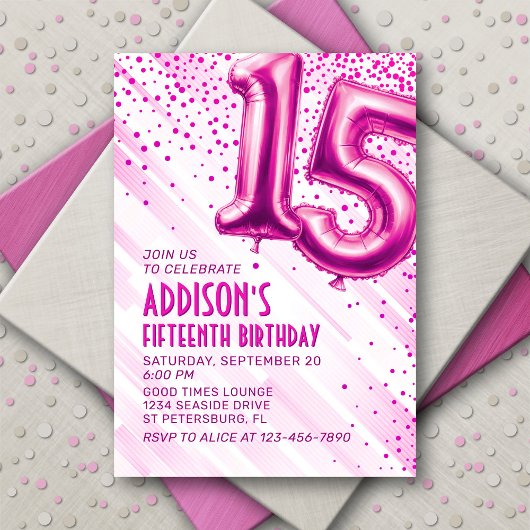 Ados Filles rose 15e anniversaire Invitation