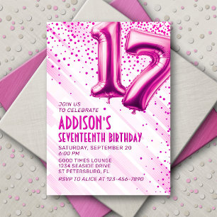 Ados Filles rose 17e anniversaire Invitation