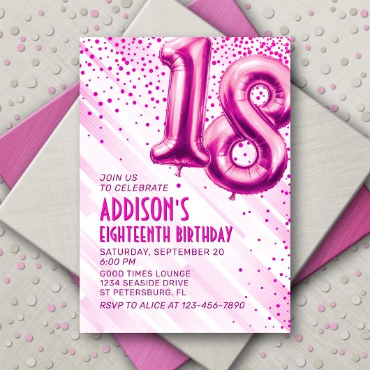Ados Filles rose 18e anniversaire Invitation