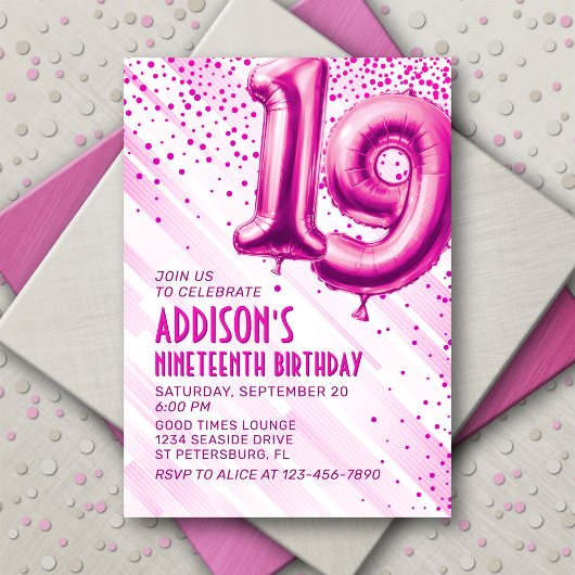 Ados Filles rose 19e anniversaire Invitation