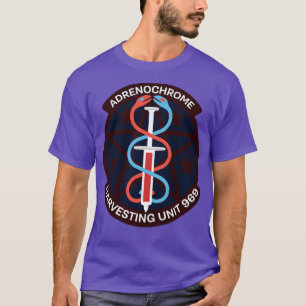Adrenochroom samenzwering embleem satire t-shirt