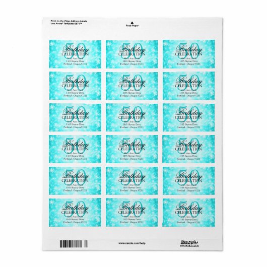 Adres 50th Turquoise Winter Wonderland Etiket (Full Sheet)