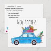 Adres Aankondiging blauwe auto met kerstcadeaus Briefkaart (Voorkant / Achterkant)