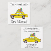 Adres Aankondiging met kerstcadeaus met gele cabin (Voorkant / Achterkant)