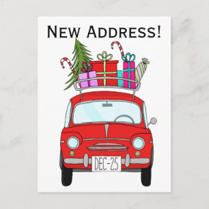 Adres Aankondiging Rode Auto met Kerstcadeaus Briefkaart