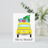 Adres bekendmaking gele kerstcadeautjes briefkaart (Staand voorkant)