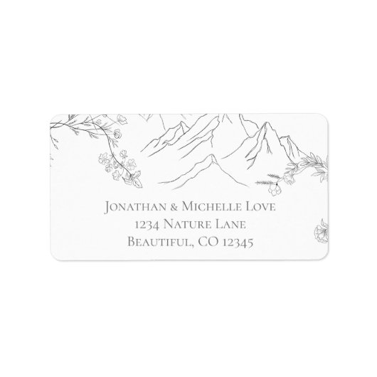 Adres bergen, bloemen en vertakkingen etiket (Voorkant)