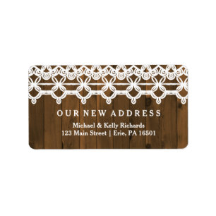 Adres bruin Rustic Wood en kant Etiket