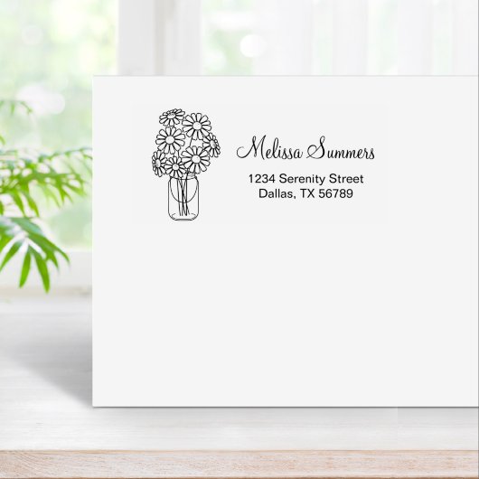 Adres Floral Daisies Mason Jar Rubberstempel