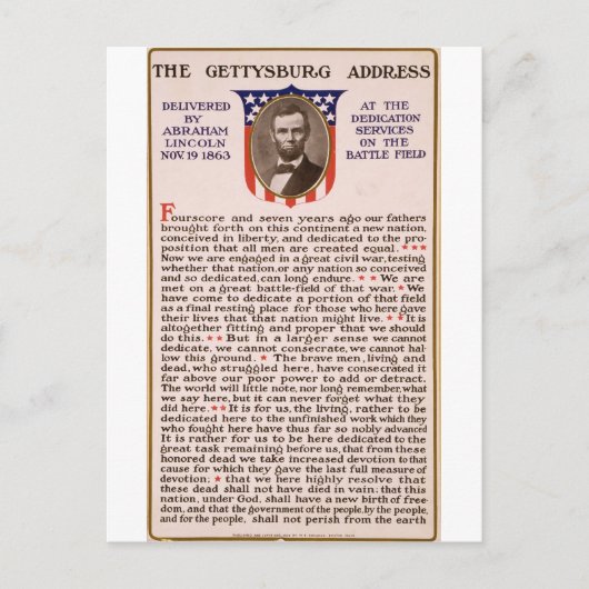 Adres Gettysburg: Abraham Lincoln 1863 Briefkaart (Voorkant)