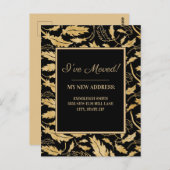 Adres gewijzigd: Elegant Black Gold Leaves Briefkaart (Voorkant / Achterkant)