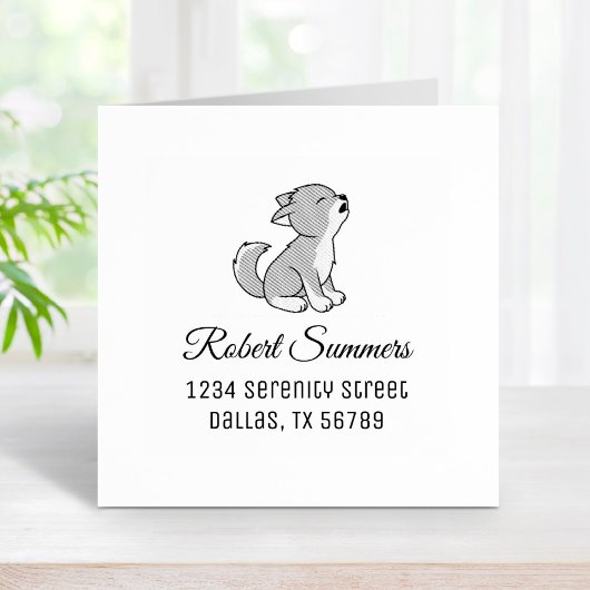 Adres Howling Gray Wolf Pup Rubberstempel