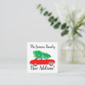Adres kondiging Rode auto met kerstboom Informatiekaartje (Staand voorkant)