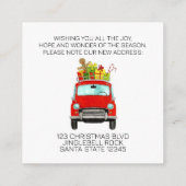 Adres kondiging rode auto met kerstcadeaus informatiekaartje (Achterkant)