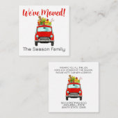 Adres kondiging rode auto met kerstcadeaus informatiekaartje (Voorkant / Achterkant)