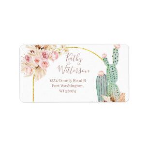 Adres Label Boho Cactus Pink Floral Baby shower