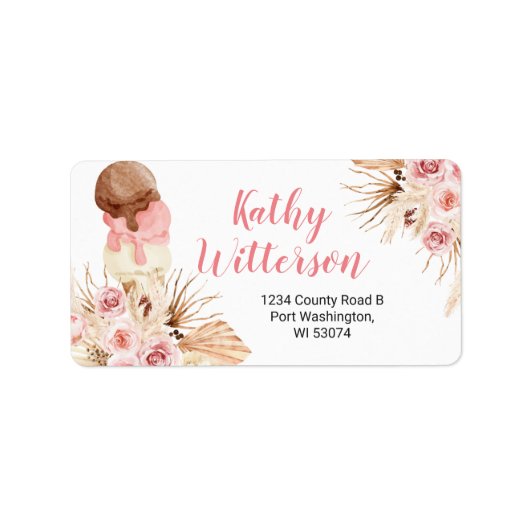 Adres Label Boho ice crème floral Baby shower (Voorkant)