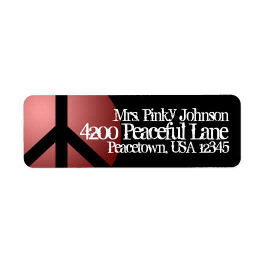 Adres Label Peace Sign, Rood, Zwart, Aanpassen (Voorkant)