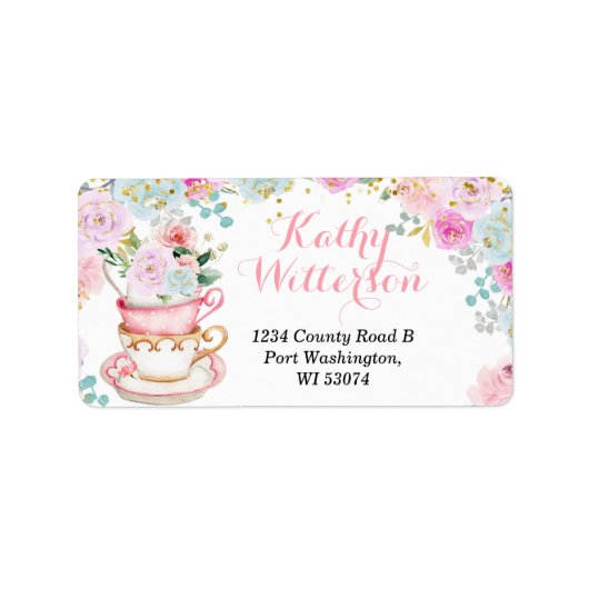 Adres Label Tea Party Baby shower Pastel Floral (Voorkant)
