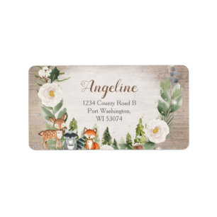 Adres Label Winter Woodland Animals White Floral
