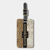 Adres Leopard Spot Marble Monogram Bagagelabel (Voorkant verticaal)