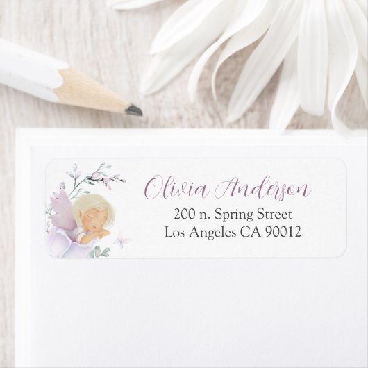 Adres Meisjesvlinder en bloemkool Baby shower Etiket (Insitu)