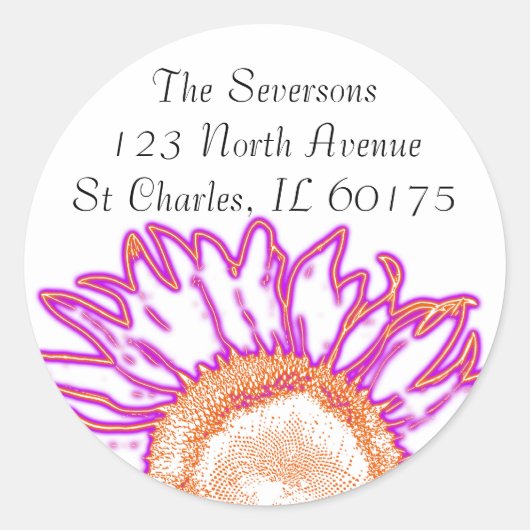 Adres Neon Pink Sunflower Return Ronde Sticker (Voorkant)