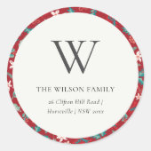 Adres Red Berries kerstflal Monogram Ronde Sticker (Voorkant)