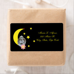 Adres Retourlabels Gele maan StarsAngelFloral Etiket
