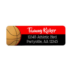 Adres rood en zwart Basketball Etiket