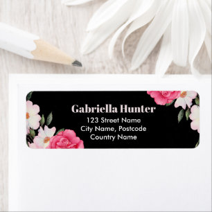 Adres Roze Wit Rozen Ballerina Bloemen Zwart Etiket