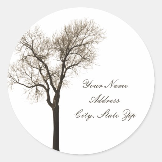 Adres Sticker - kale boom silhouet (Voorkant)