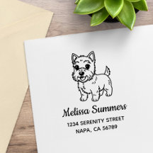 Adres van een schattige West Highland Terrier-hond