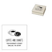 Adres van koffie- en donutbedrijf 	rubberstempel (Gestempeld)