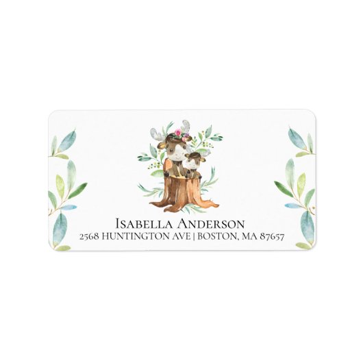 Adres van mam & Baby Moose Baby shower Etiket (Voorkant)