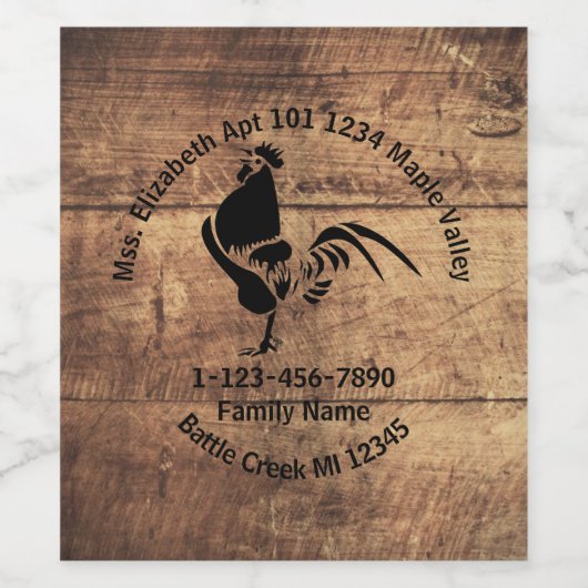 Adres van Rooster Silhouette Wijn Etiket (Enkel label)