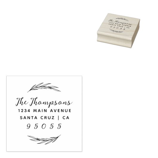 Adres van Rustic Wreath & Custom Script Family Nam Rubberstempel (Gestempeld)