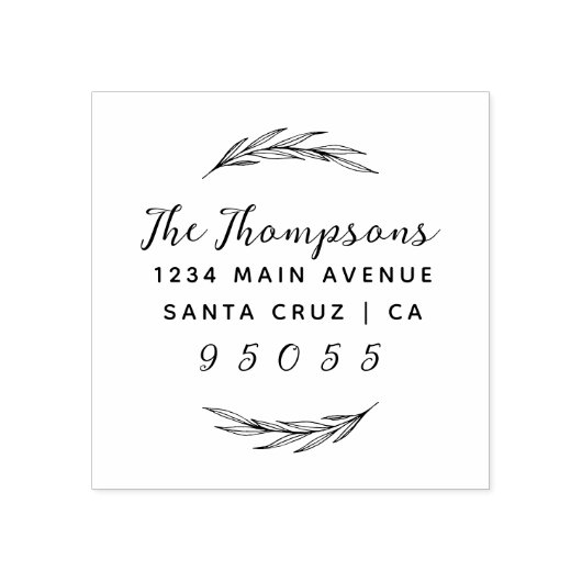 Adres van Rustic Wreath & Custom Script Family Nam Rubberstempel (Afrduk)