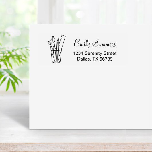 Adres voor kunstbootbenodigdheden voor penseelpotl 	rubberstempel