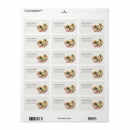 Adres Waterverf Elegant Egg Basil Pizza Party Etiket (Full Sheet)