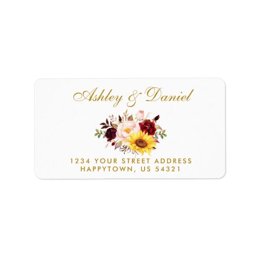 Adres waterverf gemengde Floral Gold Wedding Etiket (Voorkant)