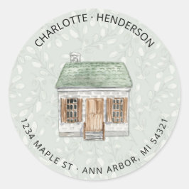 Adres waterverf House Return Ronde Sticker