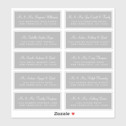 Adresetiketten met een grijze bruiloft sticker (Vel)