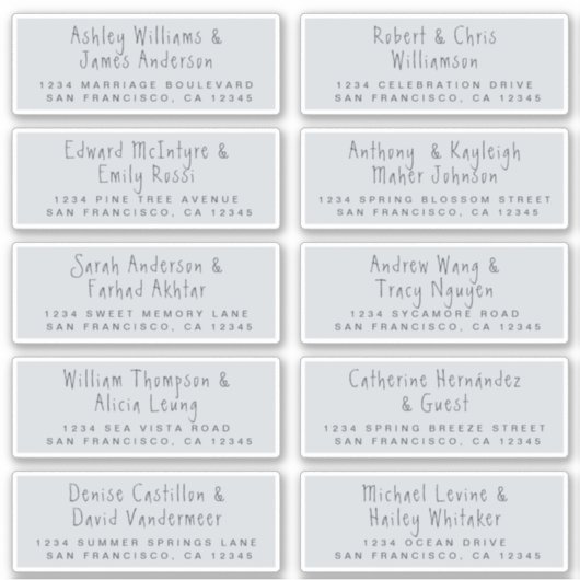 Adresetiketten met handgeschreven blauwe bruiloft sticker (Voorkant)