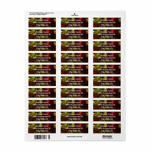 Adresetiketten met rode en gouden kerstsierbomen etiket (Full Sheet)