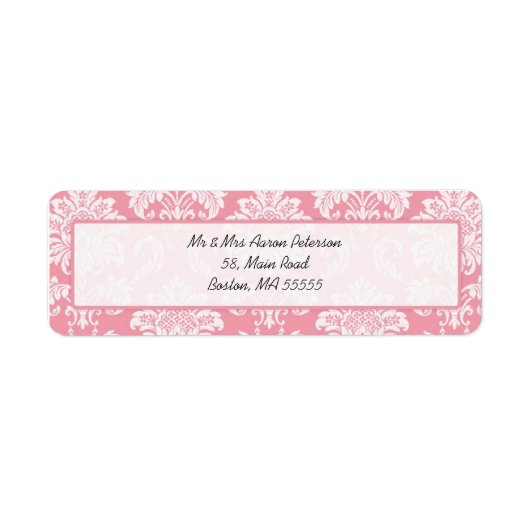  Adresetiketten met roze Damask Etiket (Voorkant)