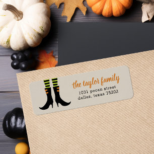 Adresetiketten met witte heks Boots Halloween Etiket