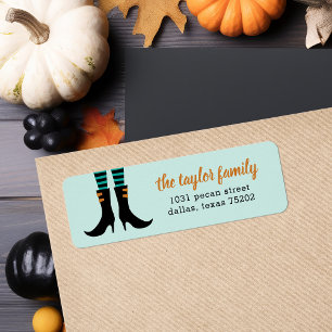 Adresetiketten met witte heks Boots Halloween Etiket