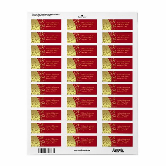 Adresetiketten—Rood & Gouden Swirls Etiket (Full Sheet)